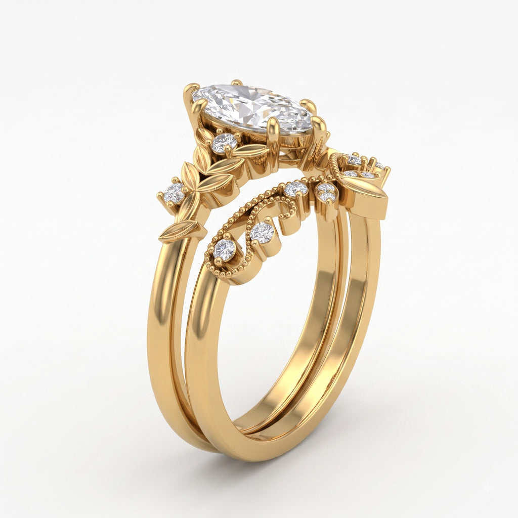 Luxury Marquise-Cut Diamond Floral Vintage Engagement Ring