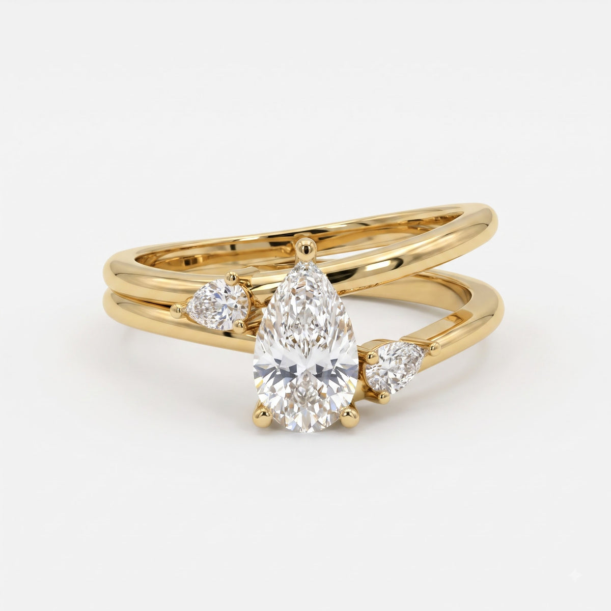 Celestial Embrace Pear Diamond three Stone Ring