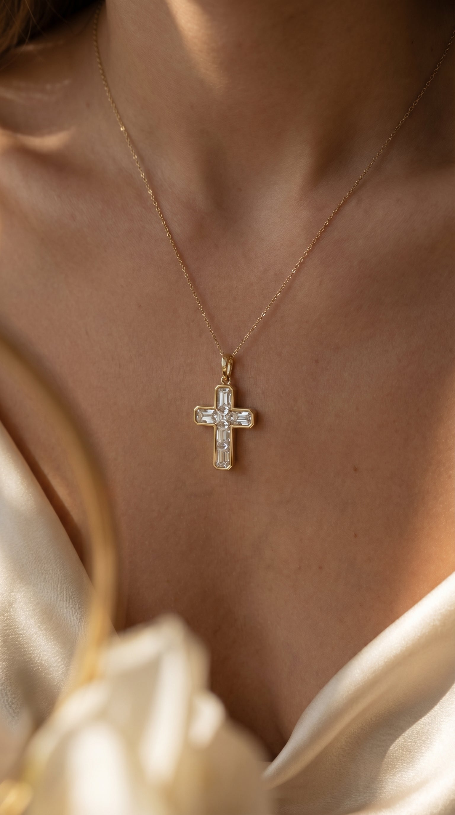 Radiant Diamond Cross Pendant Necklace