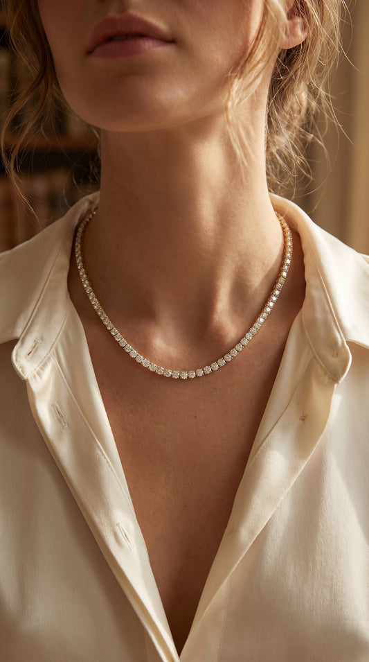 Experience timeless sparkle Round Diamond Tennis Necklace