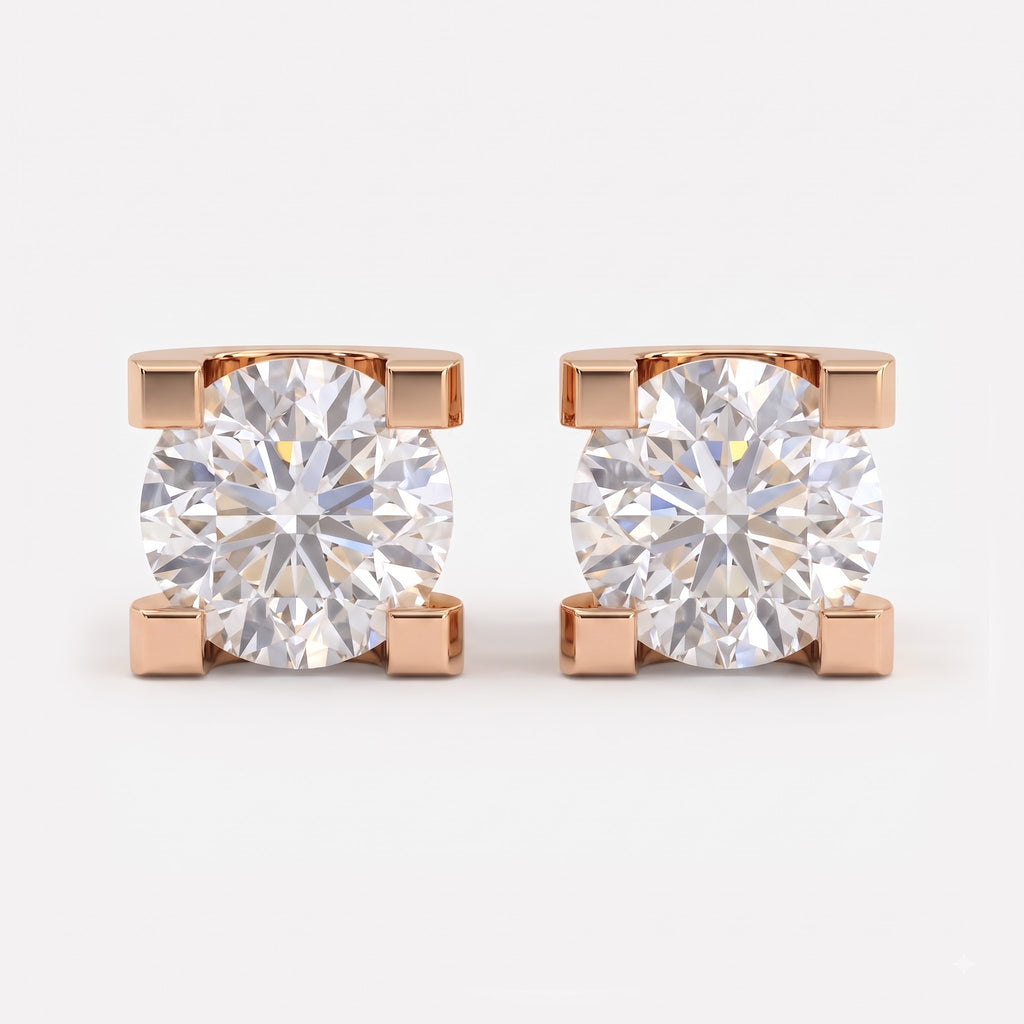 Modern Statement Round Diamond  Stud Earrings