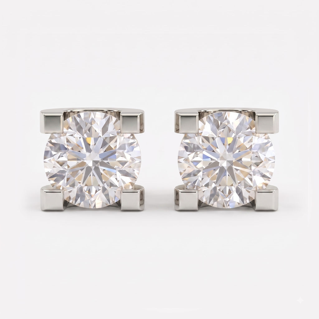Modern Statement Round Diamond  Stud Earrings