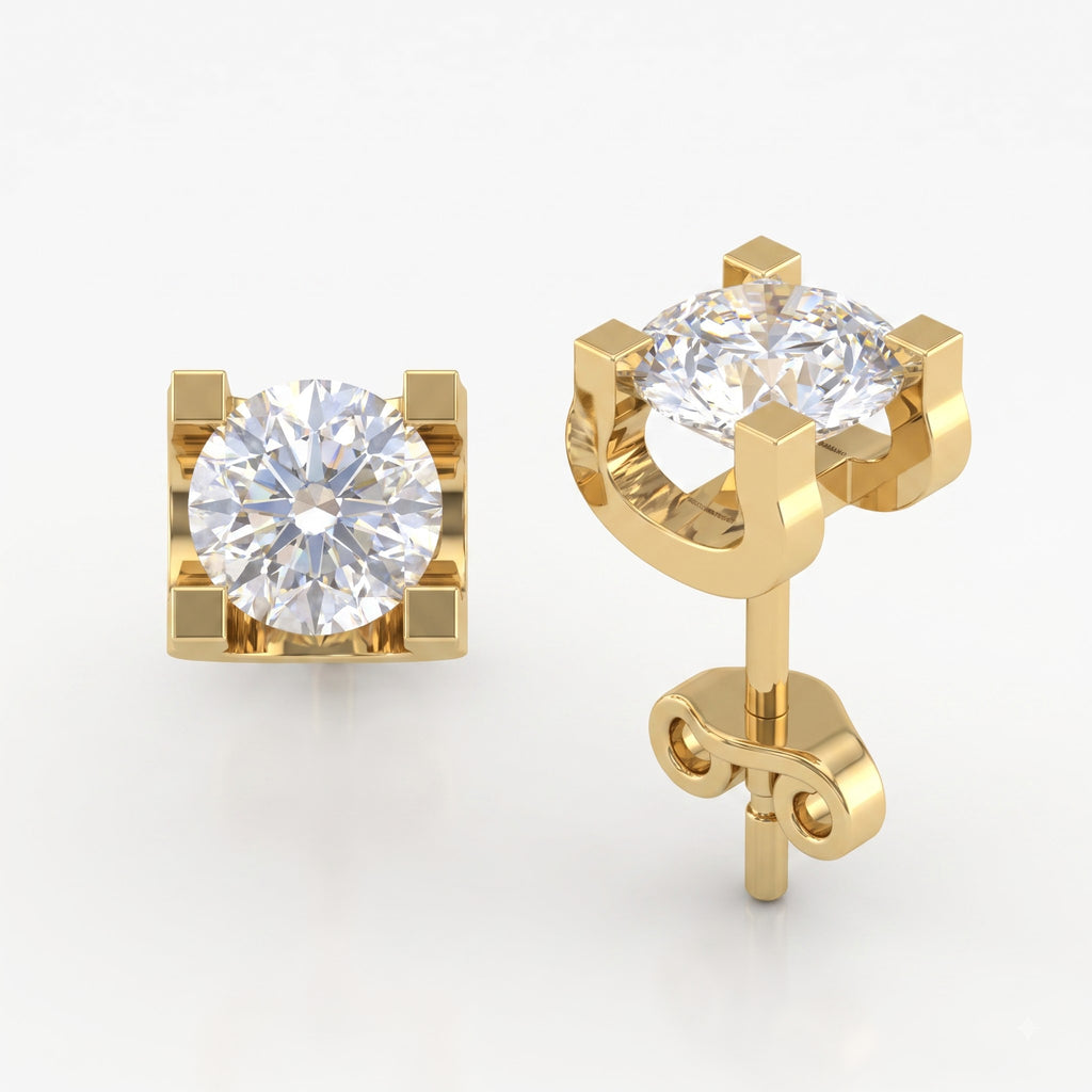 Modern Statement Round Diamond  Stud Earrings