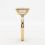 Luxury Emerald Cut Diamond Bezel Setting Side Stone Ring