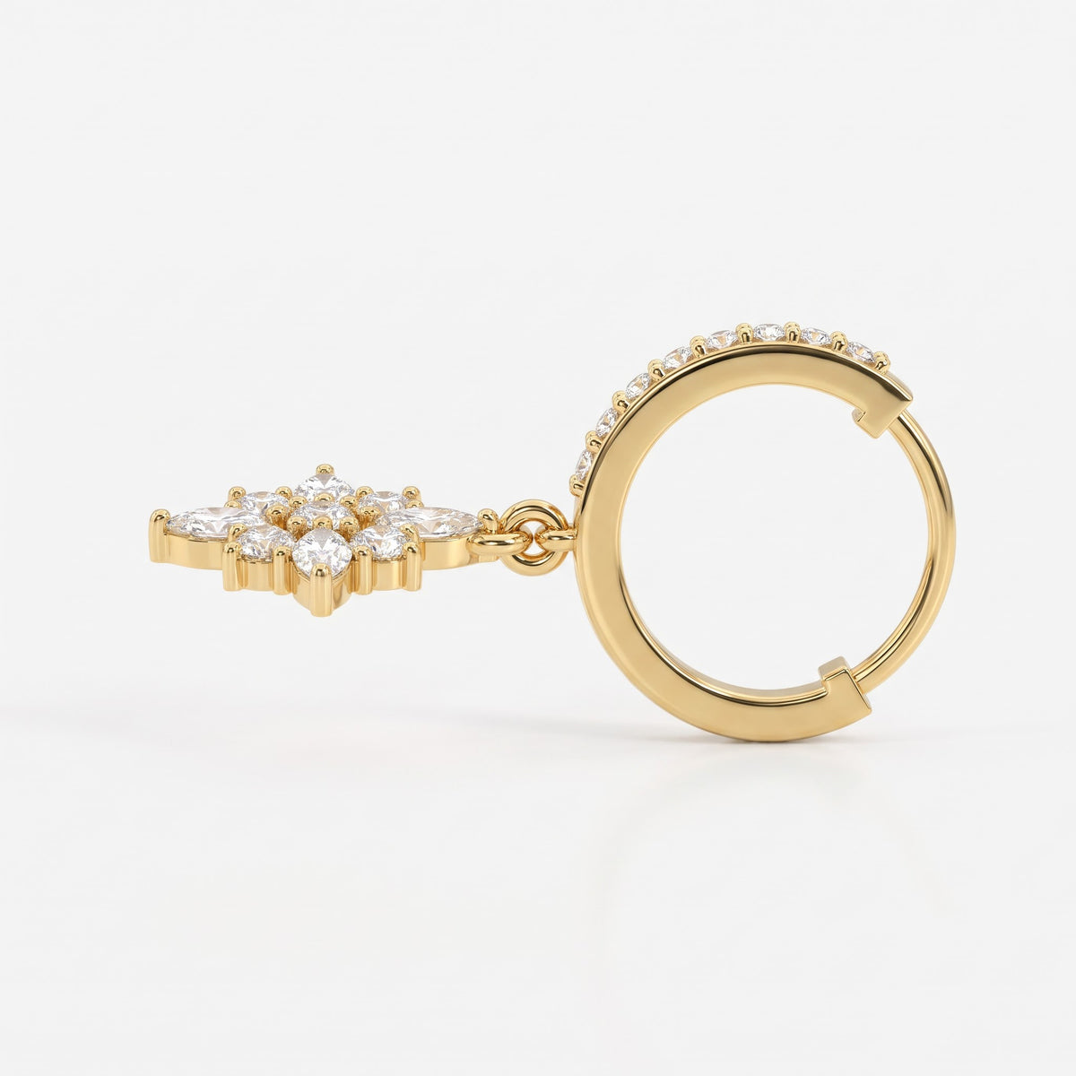 Classic Radiance Round Diamond Floral Drop Hoop Earrings