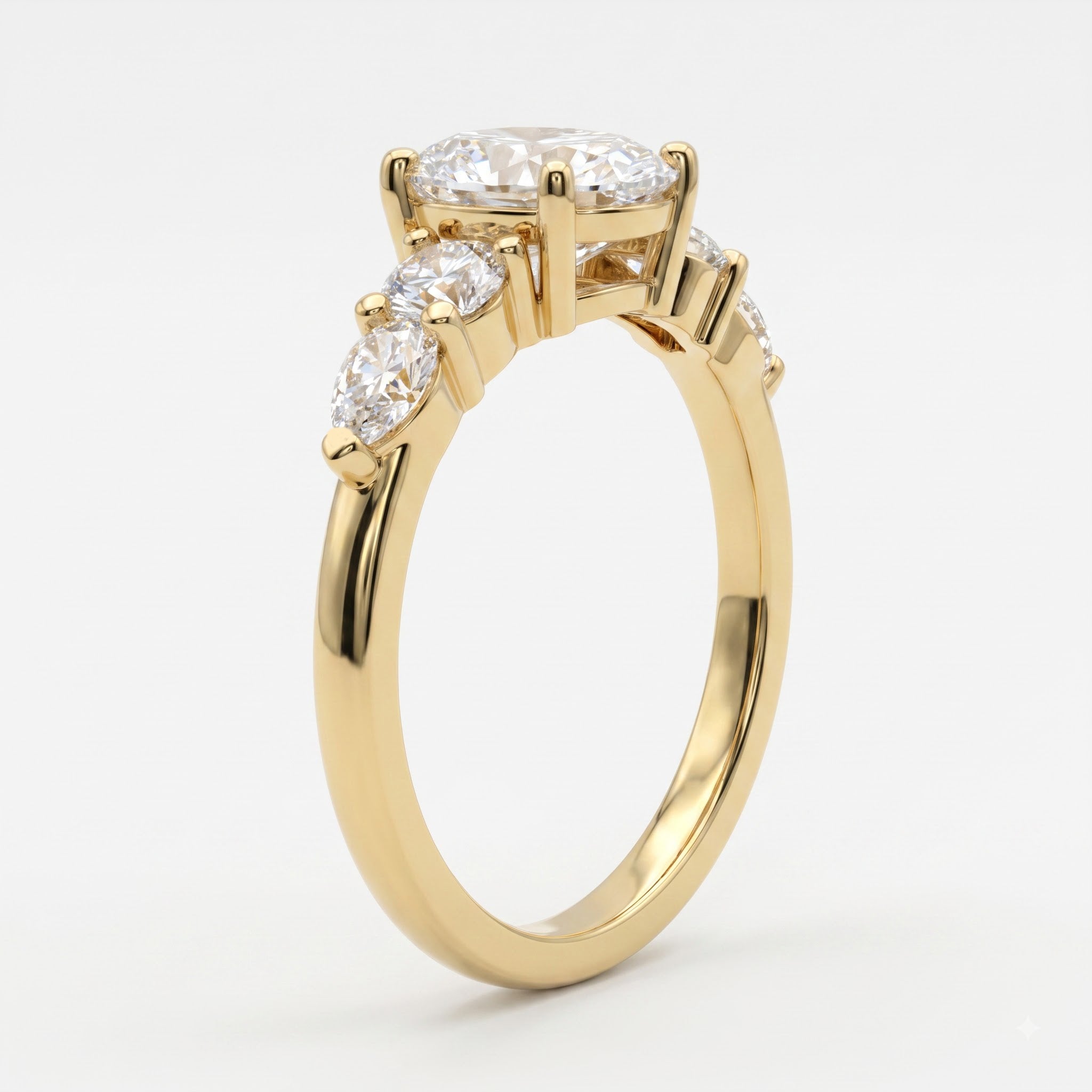 Modern Luxury Celestia Oval Diamond Side Stone Engagement Ring