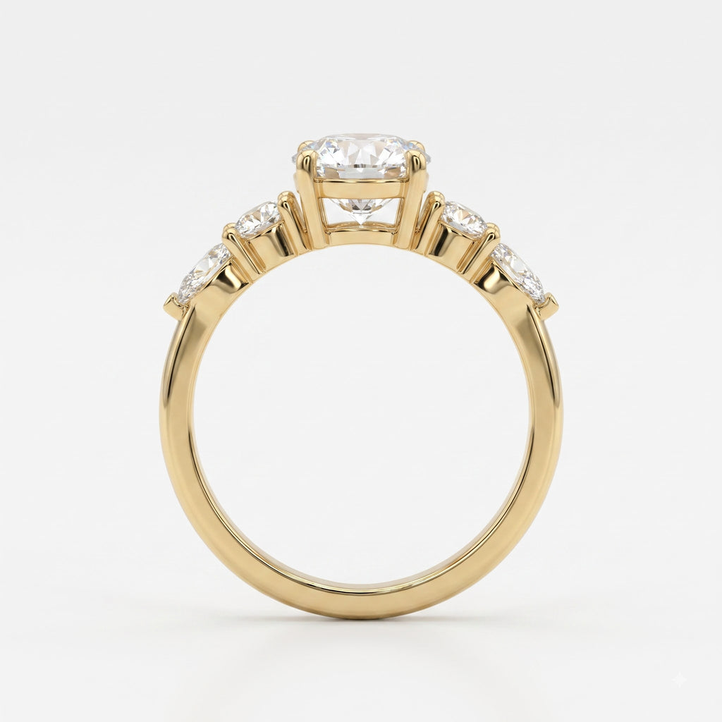 Celestial Elegance Round Diamond Side Stone Engagement Ring