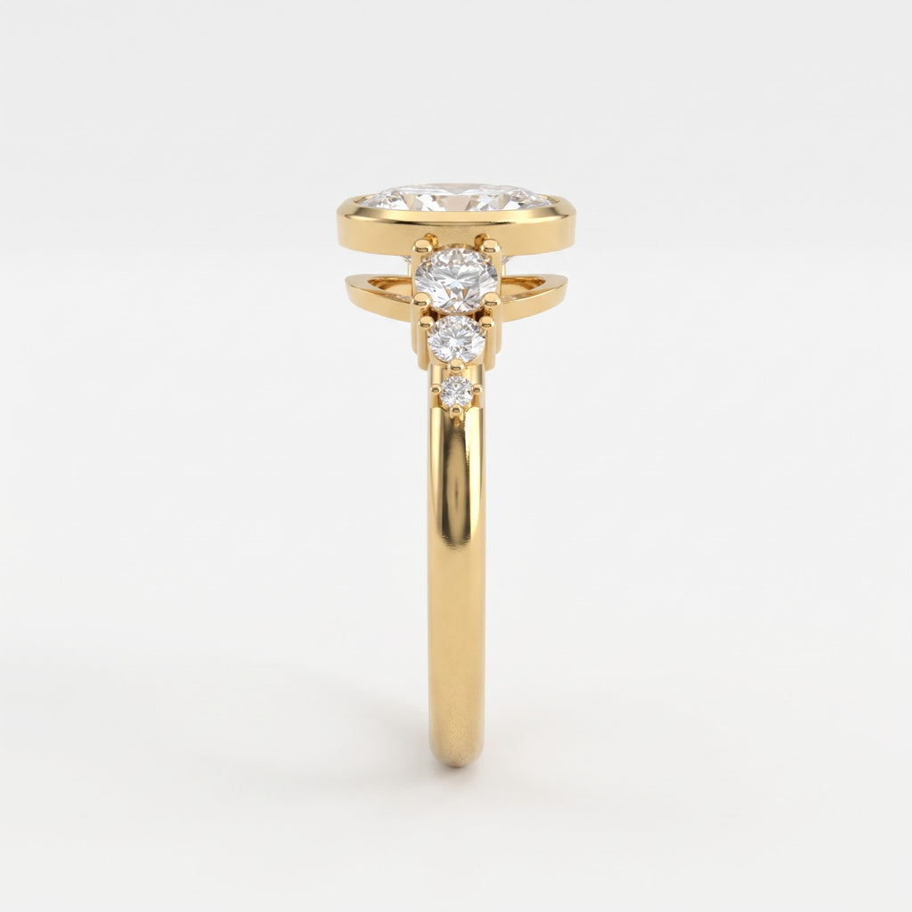 Aurelia Classic Oval Diamond Side Stone Ring