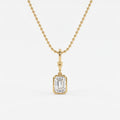 Elegant Emerald-Cut Solitaire Pendant with Beaded Gold Chain