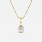 Elegant Emerald-Cut Solitaire Pendant with Beaded Gold Chain