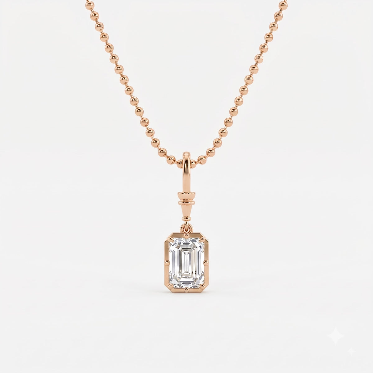 Elegant Emerald-Cut Solitaire Pendant with Beaded Gold Chain