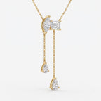 Marquise & Emerald Diamond Asymmetric Lariat Pendant Necklace