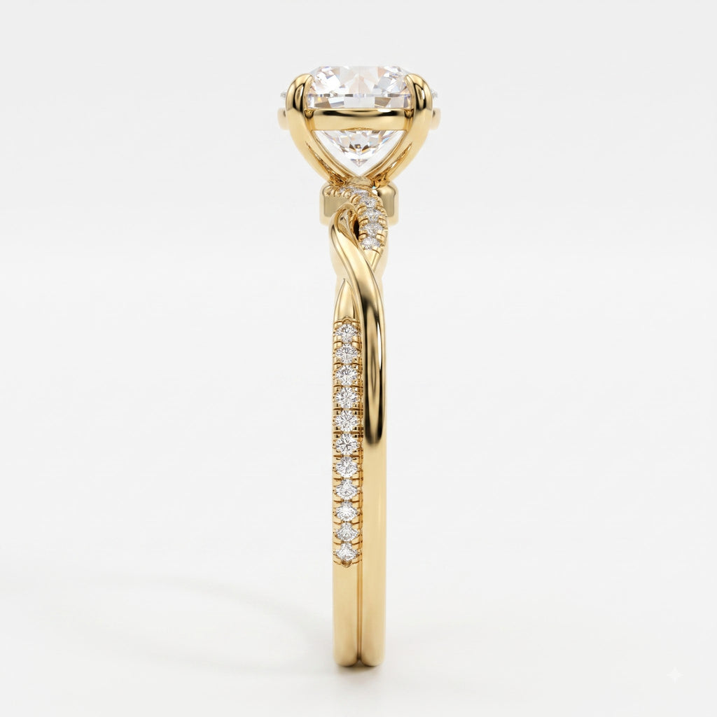 Round Brilliant Twisted Split-Shank Pavé Side Stone Engagement Ring
