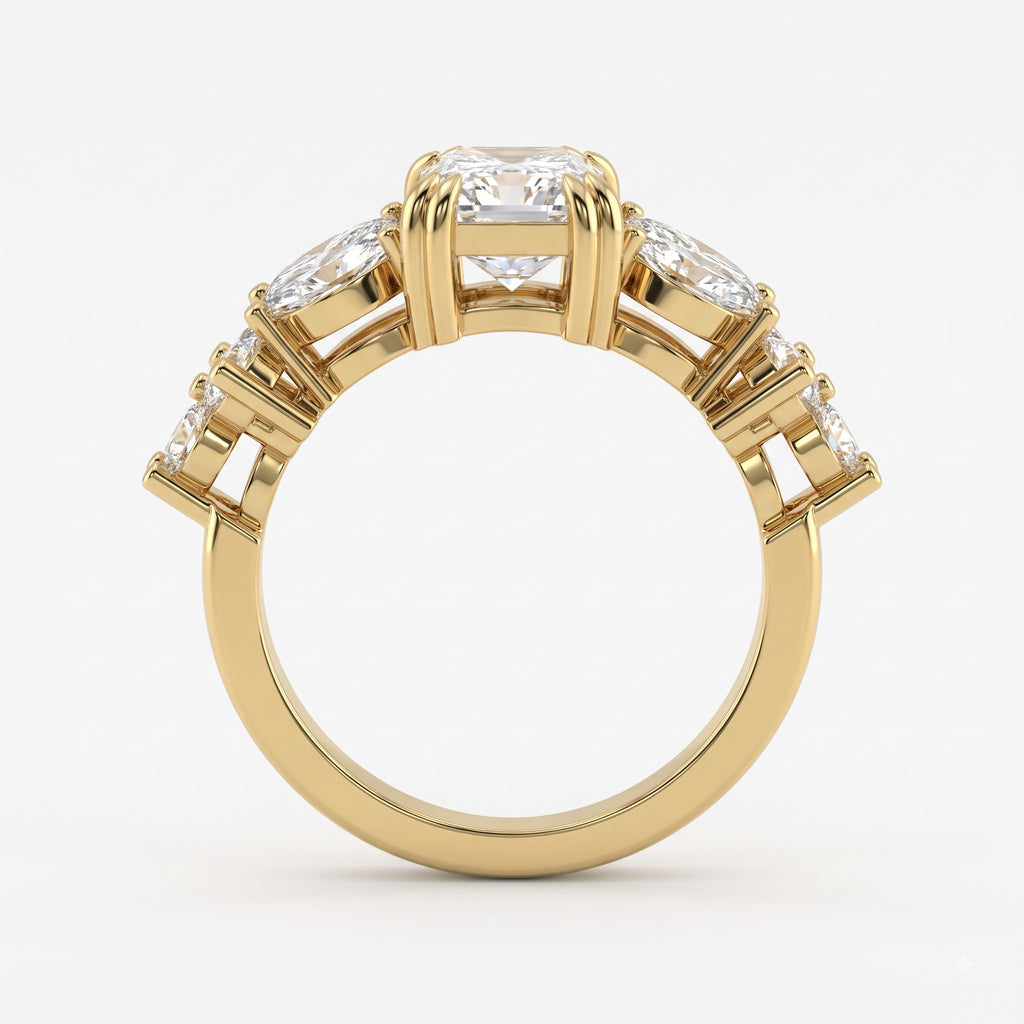 Aurelia Bloom Floral Radiant-Cut Diamond Side Stone Ring