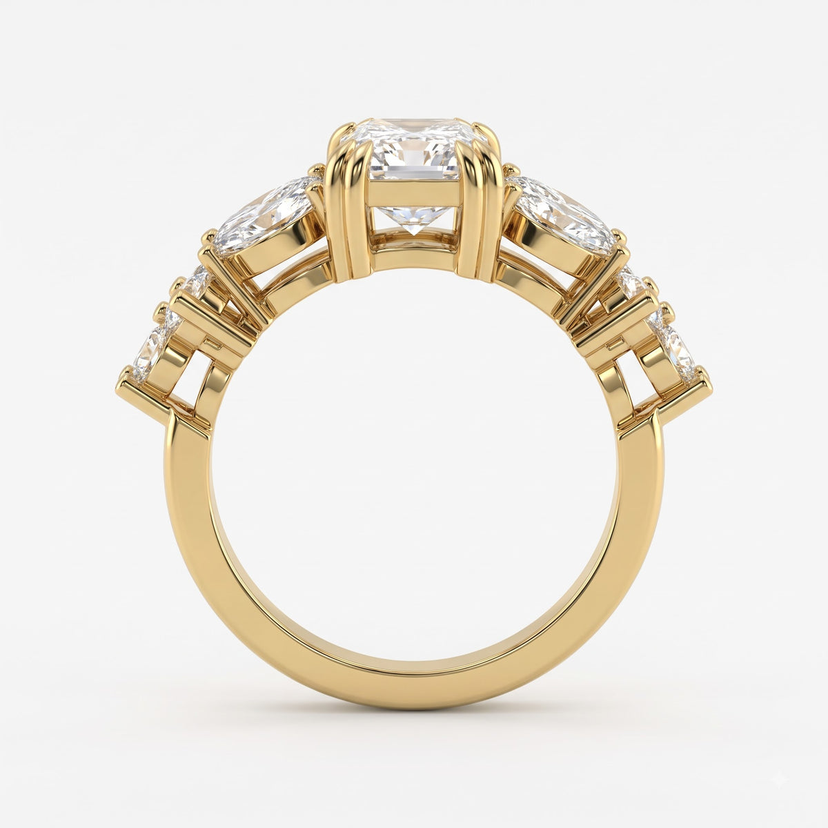Aurelia Bloom Floral Radiant-Cut Diamond Side Stone Ring
