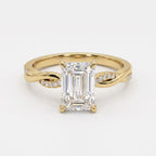 The Lumière Emerald Cut Diamond Twisted Pavé Side Stone Ring