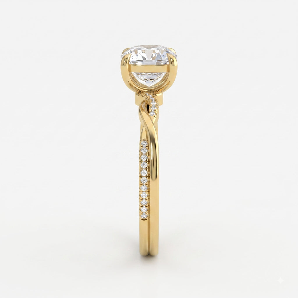 The Infinity Curve Cushion Diamond Side Stone Engagement Ring