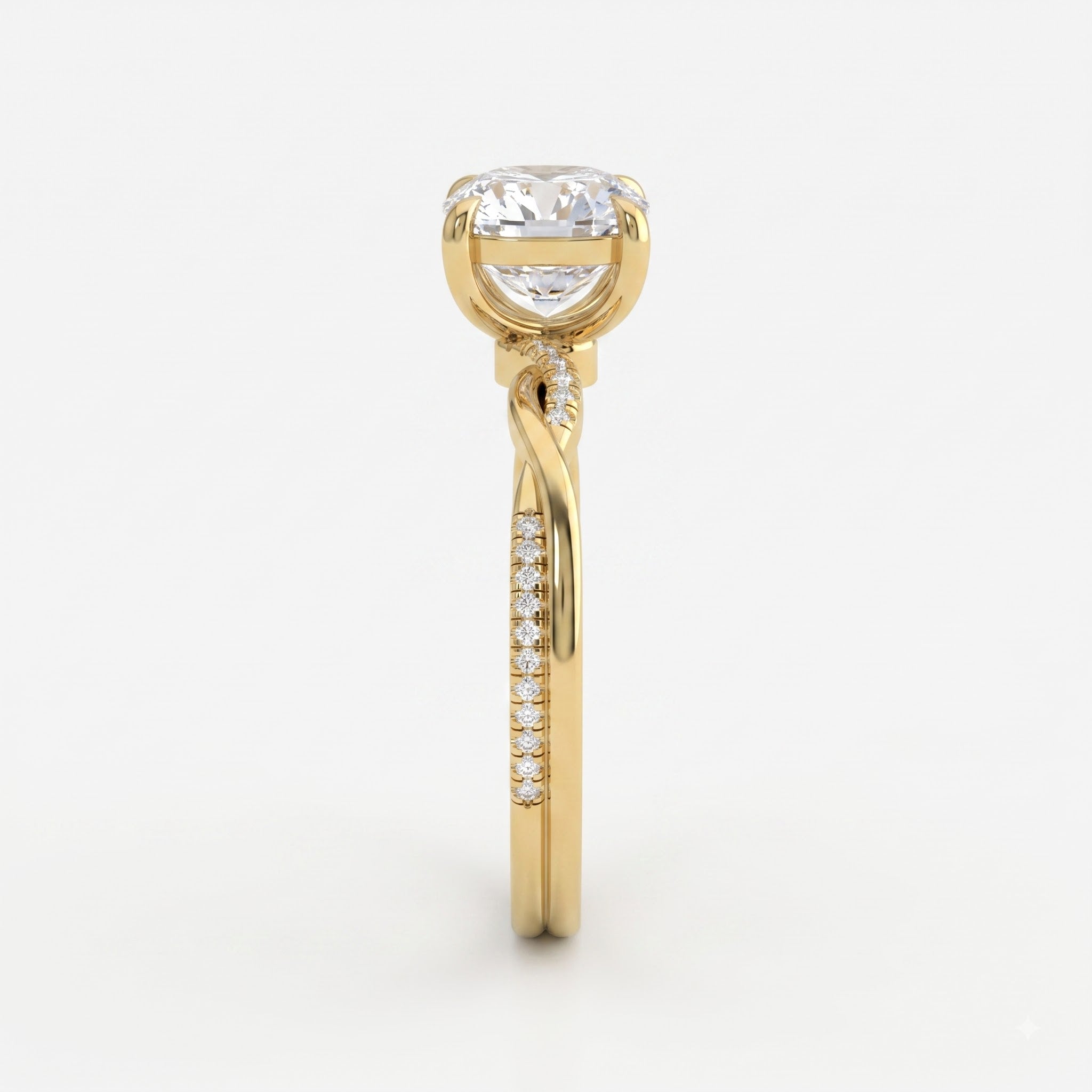The Infinity Curve Cushion Diamond Side Stone Engagement Ring