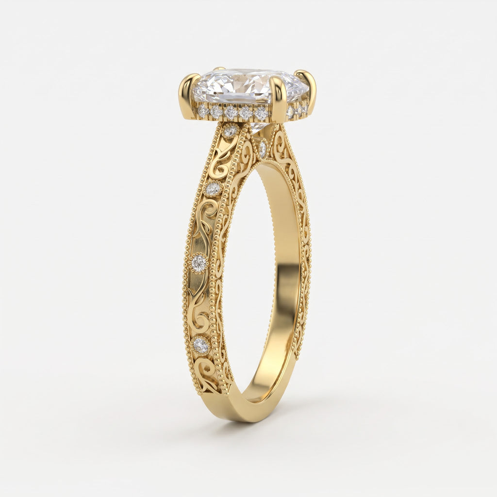 The Royal Radiance Cushion-Cut Diamond Vintage Ring