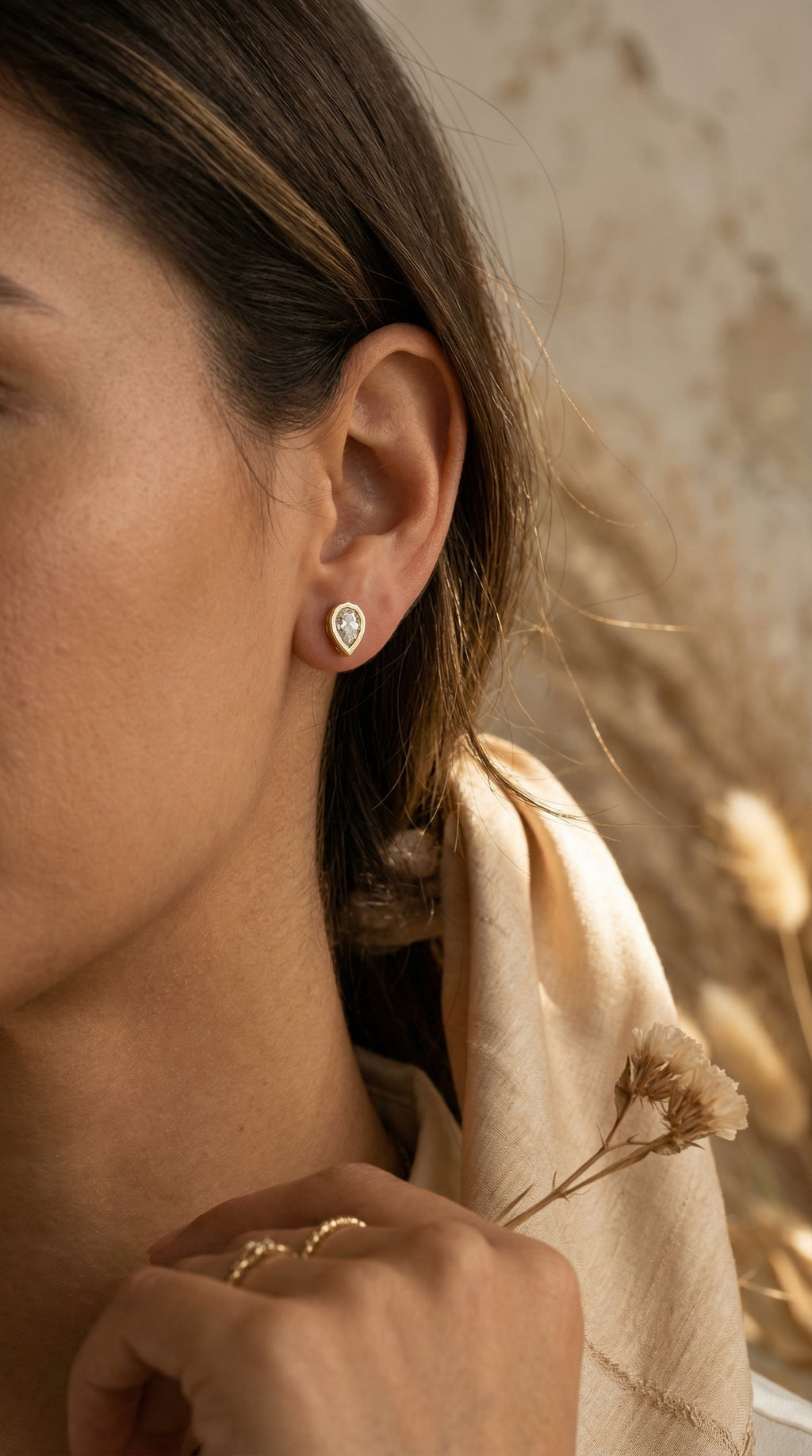 Bezel Bloom Pear Shape Earring Studs