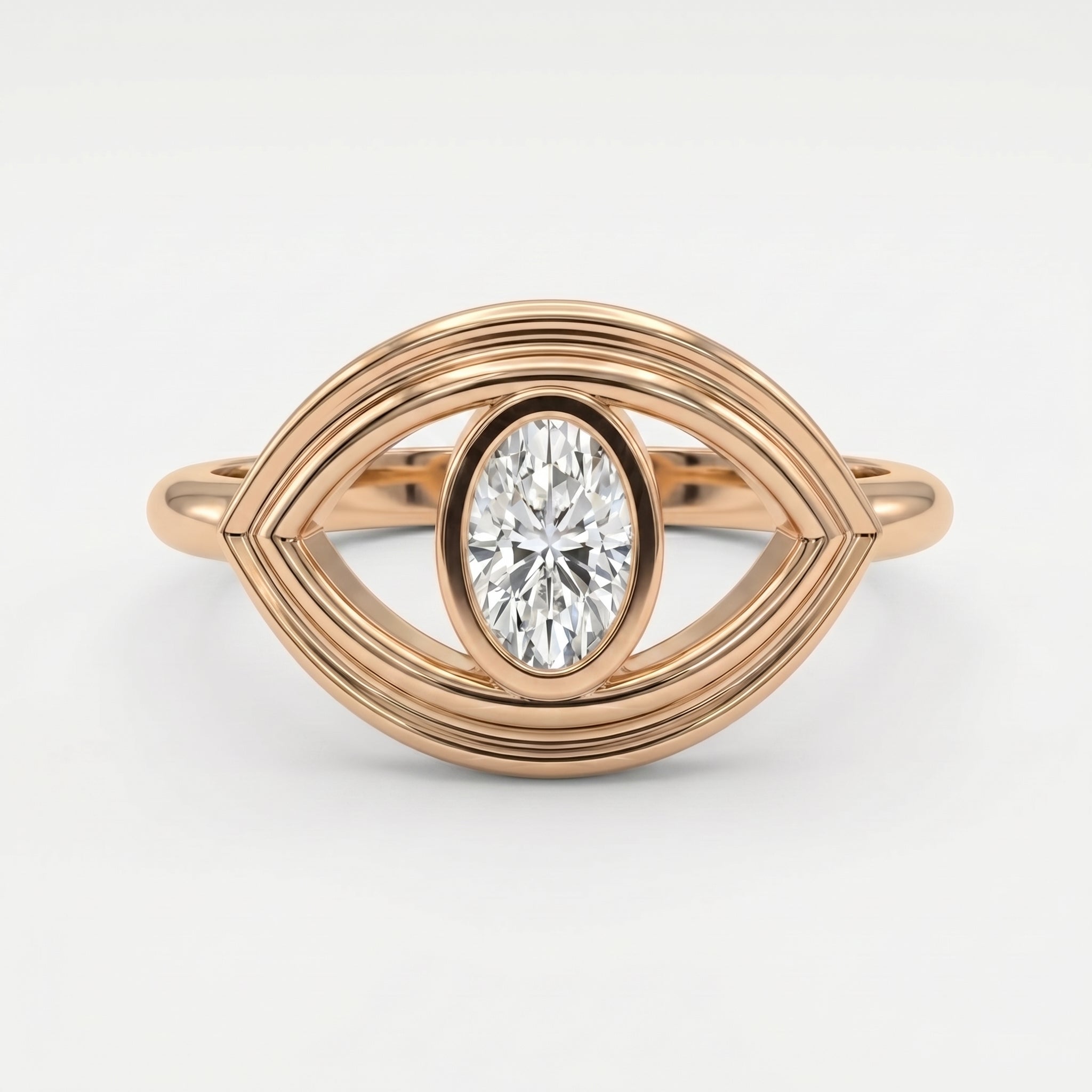 Modern Oval Cut Diamond Eye Design Ring