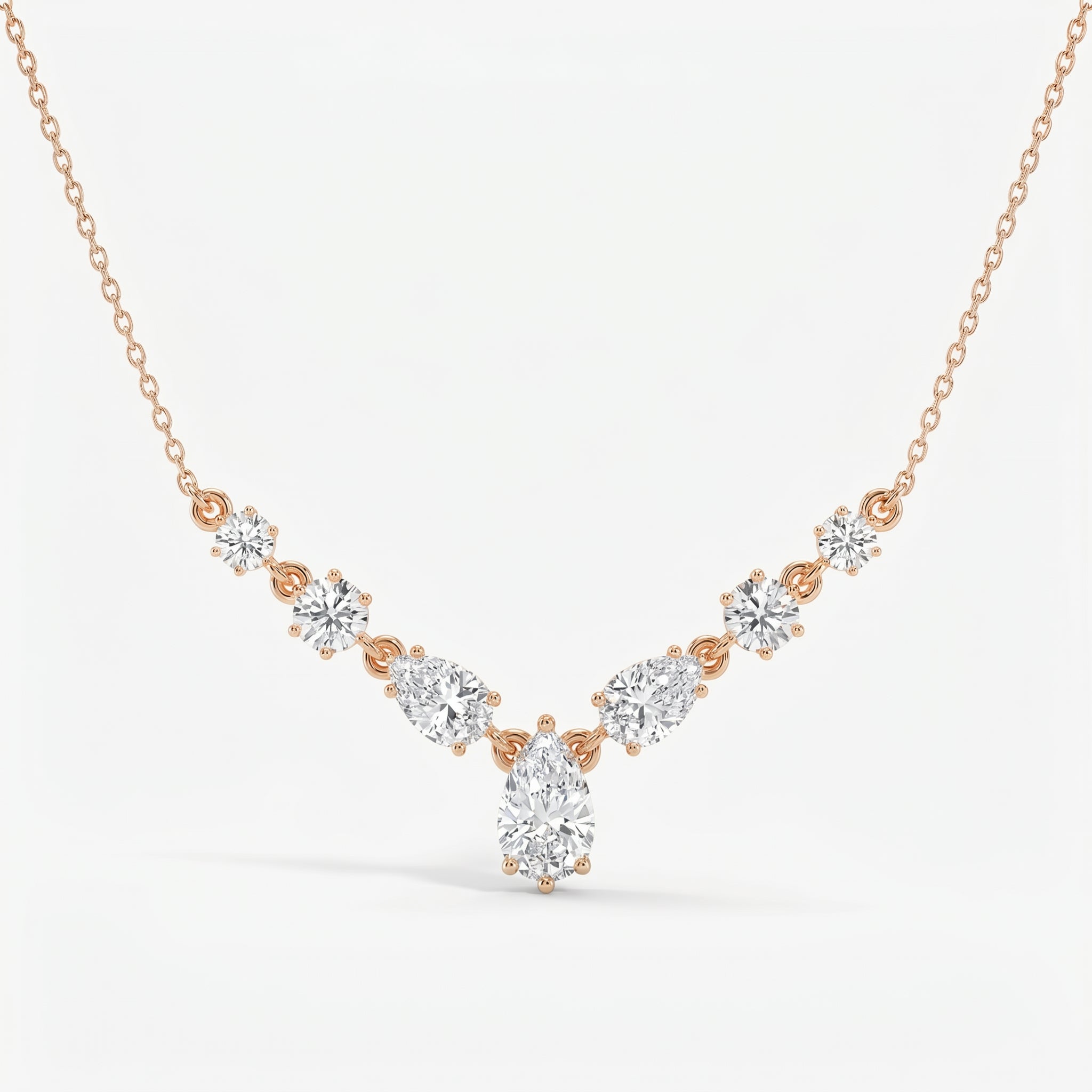Pear & Round Cut Diamond V-Shape Diamond Pendant Necklace