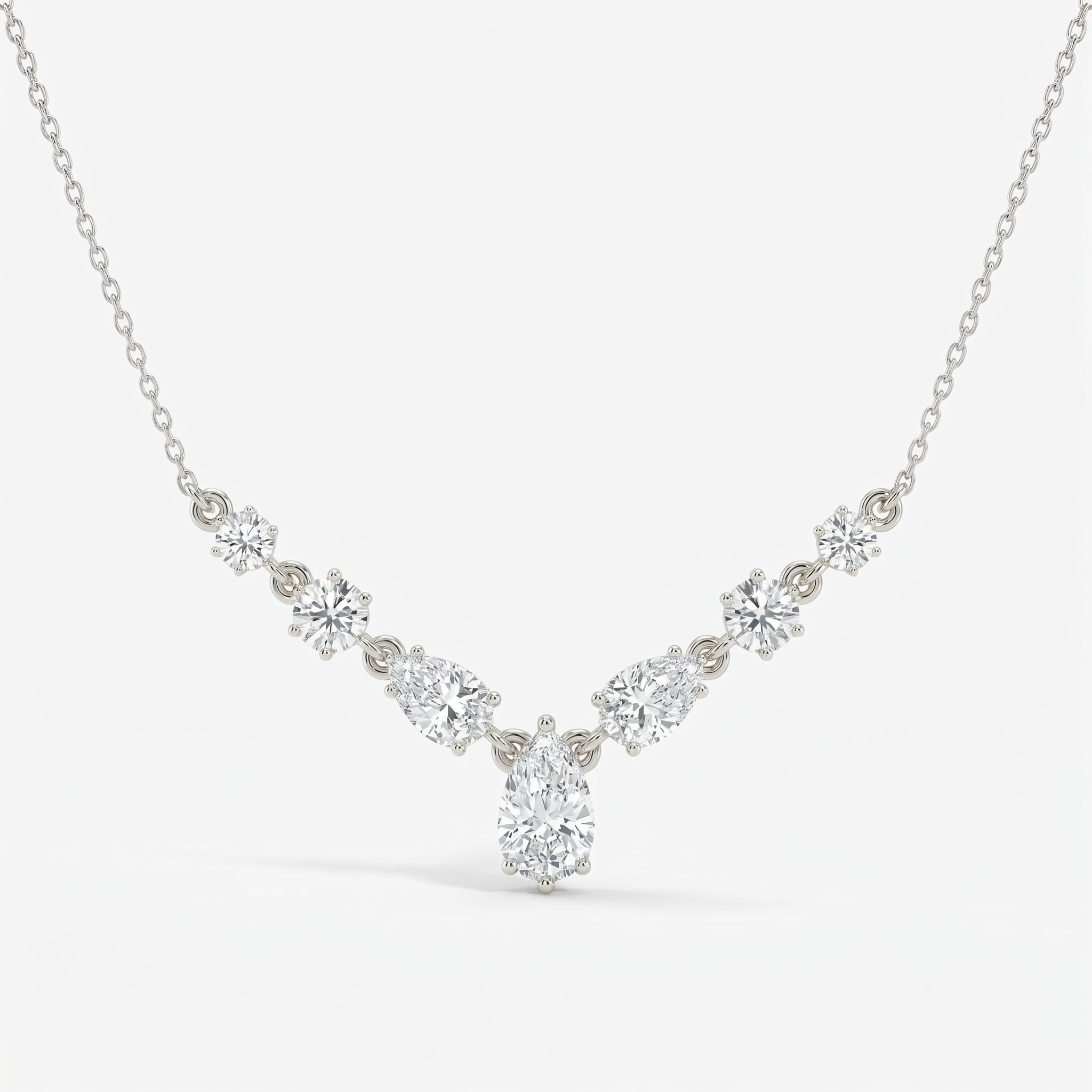 Pear & Round Cut Diamond V-Shape Diamond Pendant Necklace