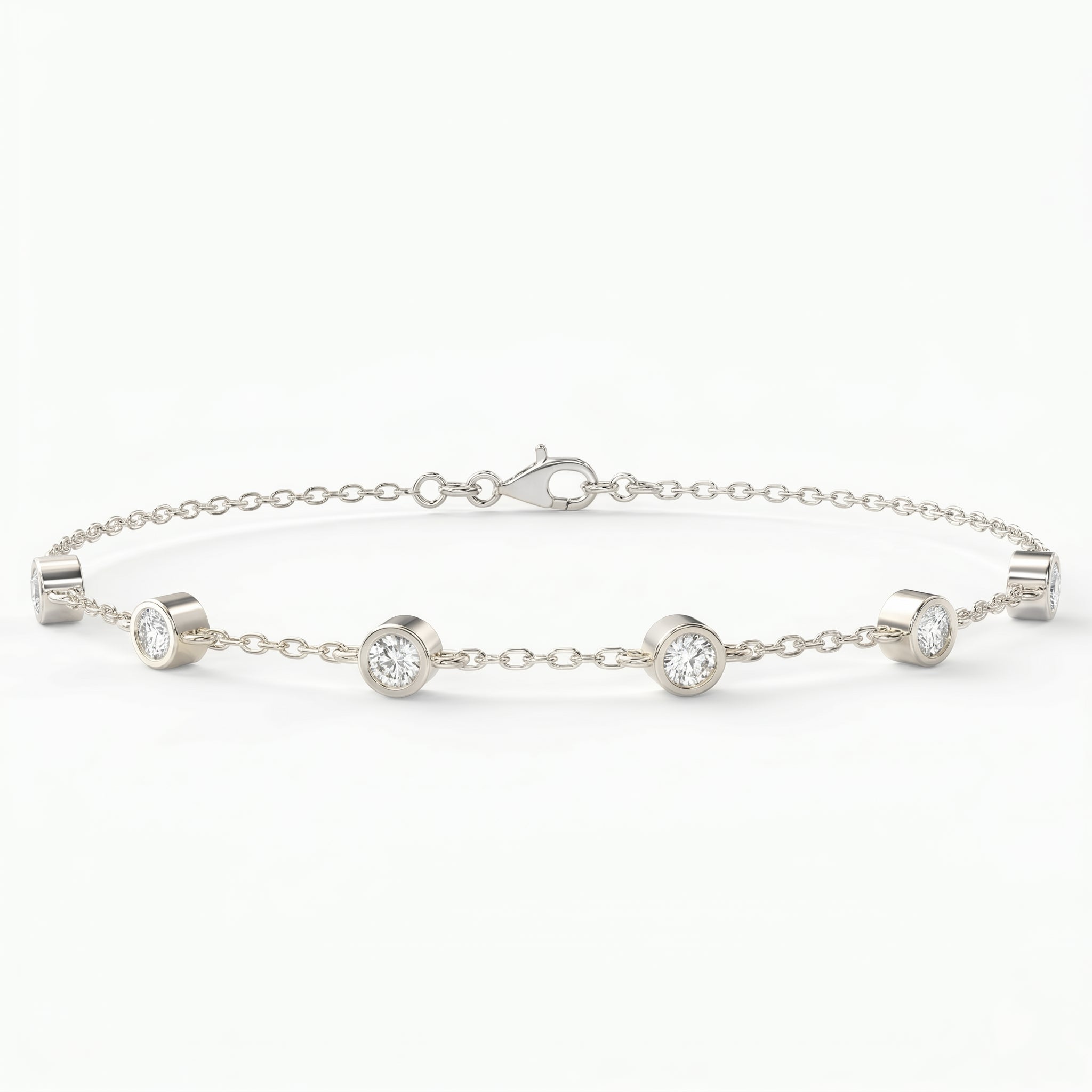 Diamond Station Bracelet – Bezel Set Round Diamonds Minimalist Chain Design