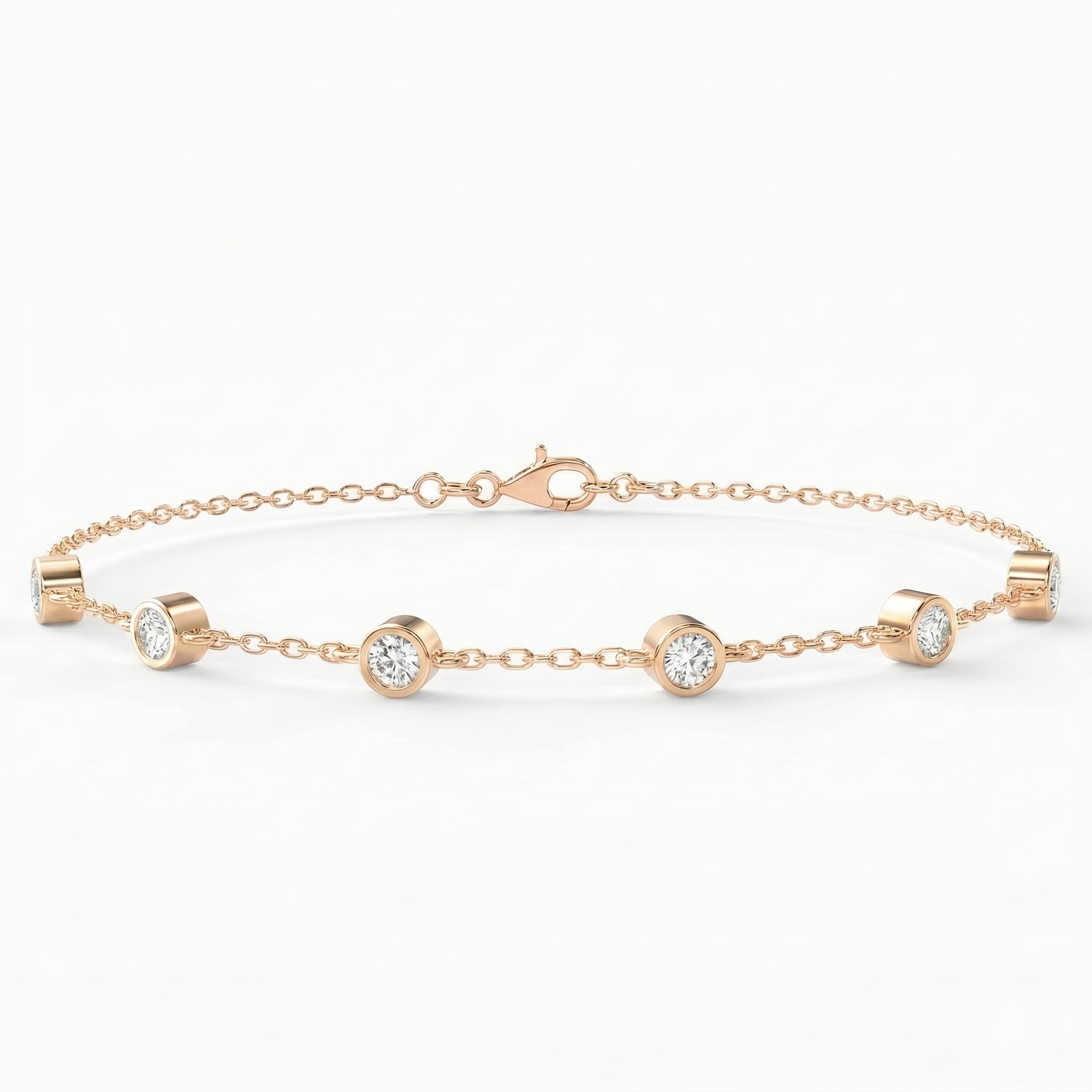 Diamond Station Bracelet – Bezel Set Round Diamonds Minimalist Chain Design