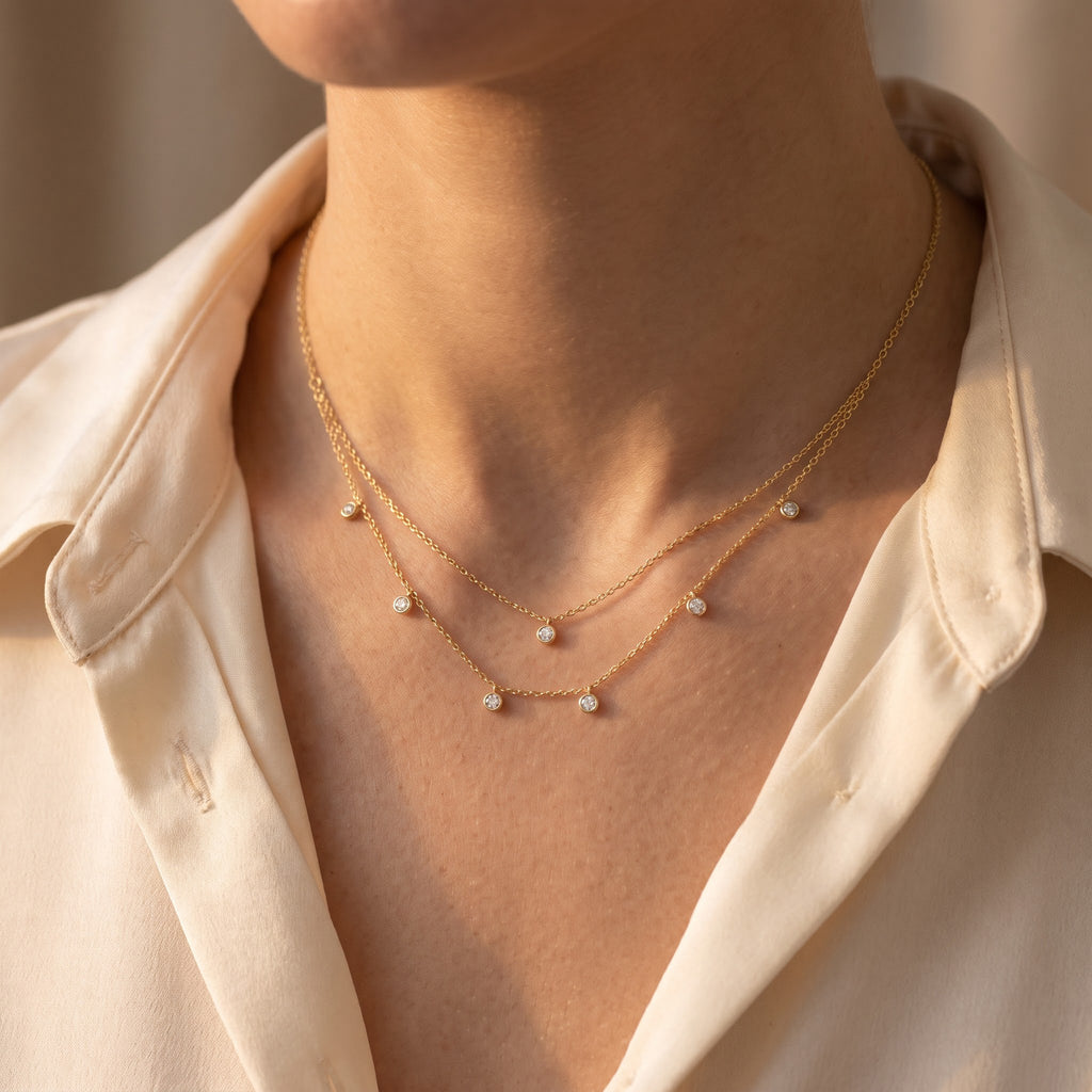 Double-Layer Round Diamond Bezel Fashion Necklace