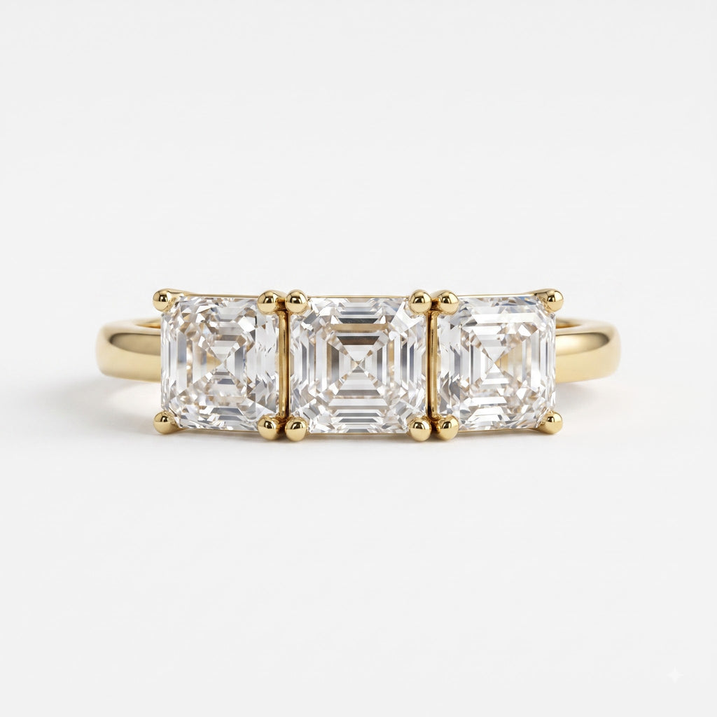 Modern Luxury three matching Ascher-cut diamonds Eternity Ring