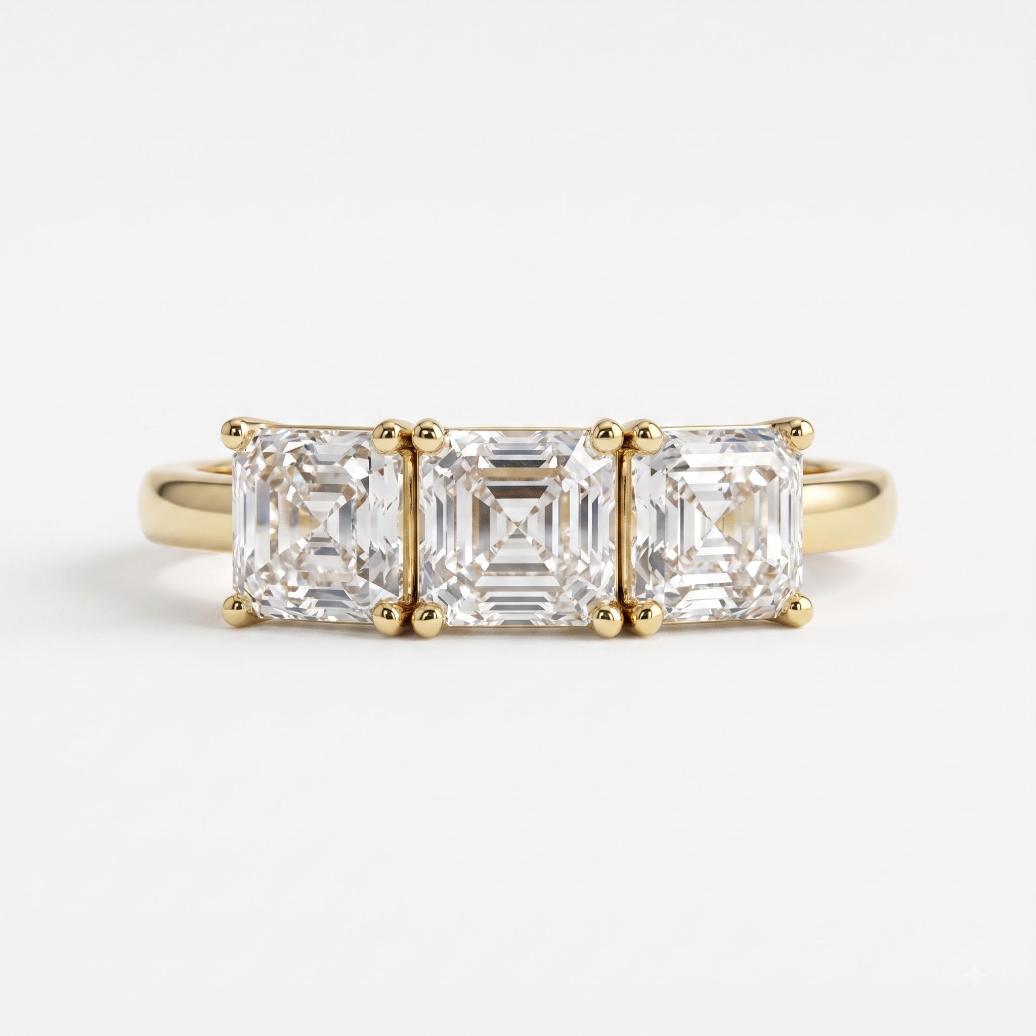 Modern Luxury three matching Ascher-cut diamonds Eternity Ring