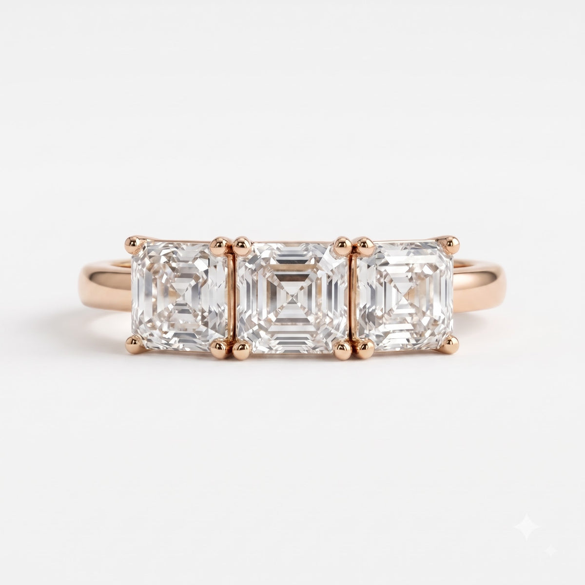 Modern Luxury three matching Ascher-cut diamonds Eternity Ring