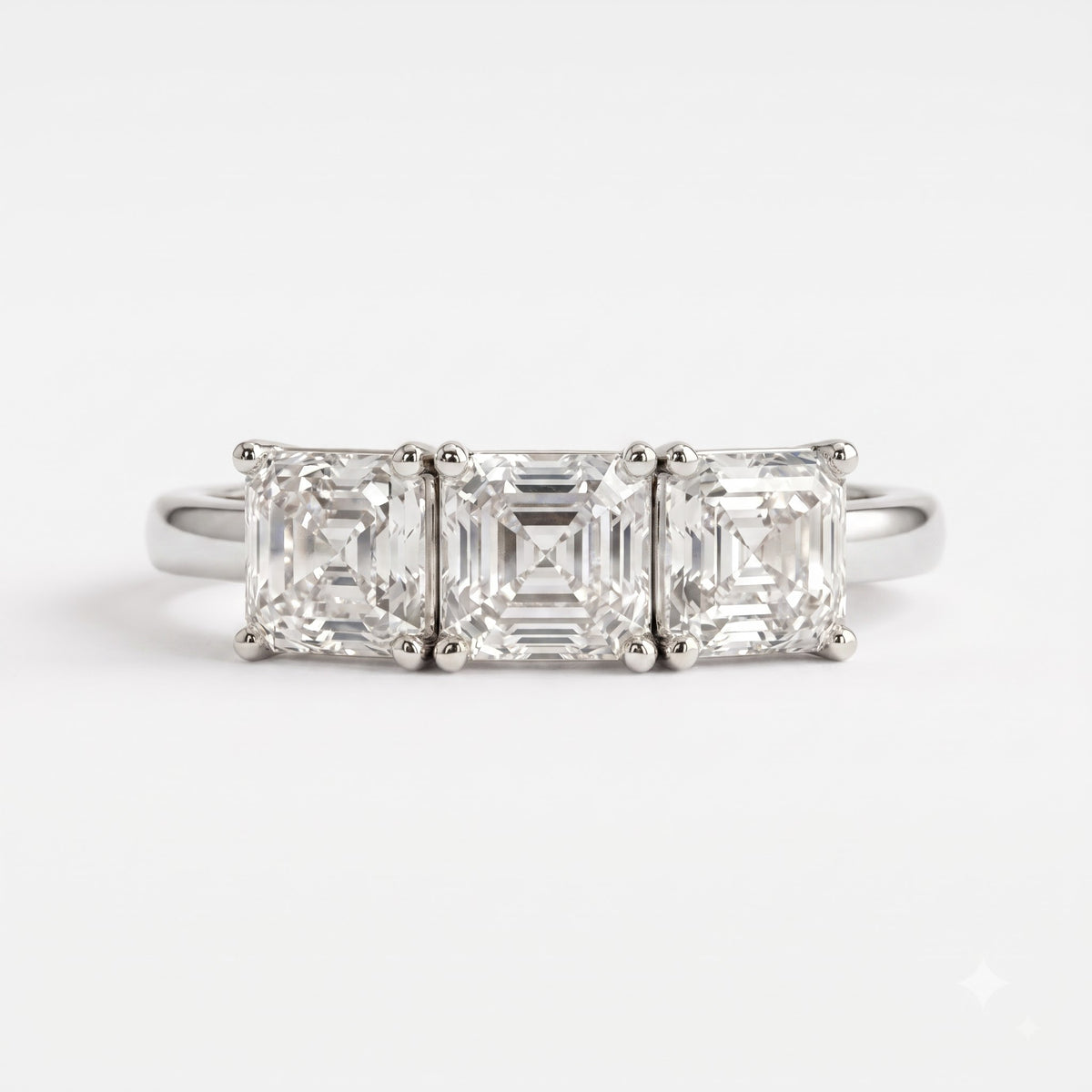 Modern Luxury three matching Ascher-cut diamonds Eternity Ring