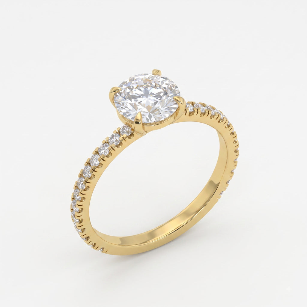 Modern Luxury Round Cut Diamond Pavé Setting Engagement Ring