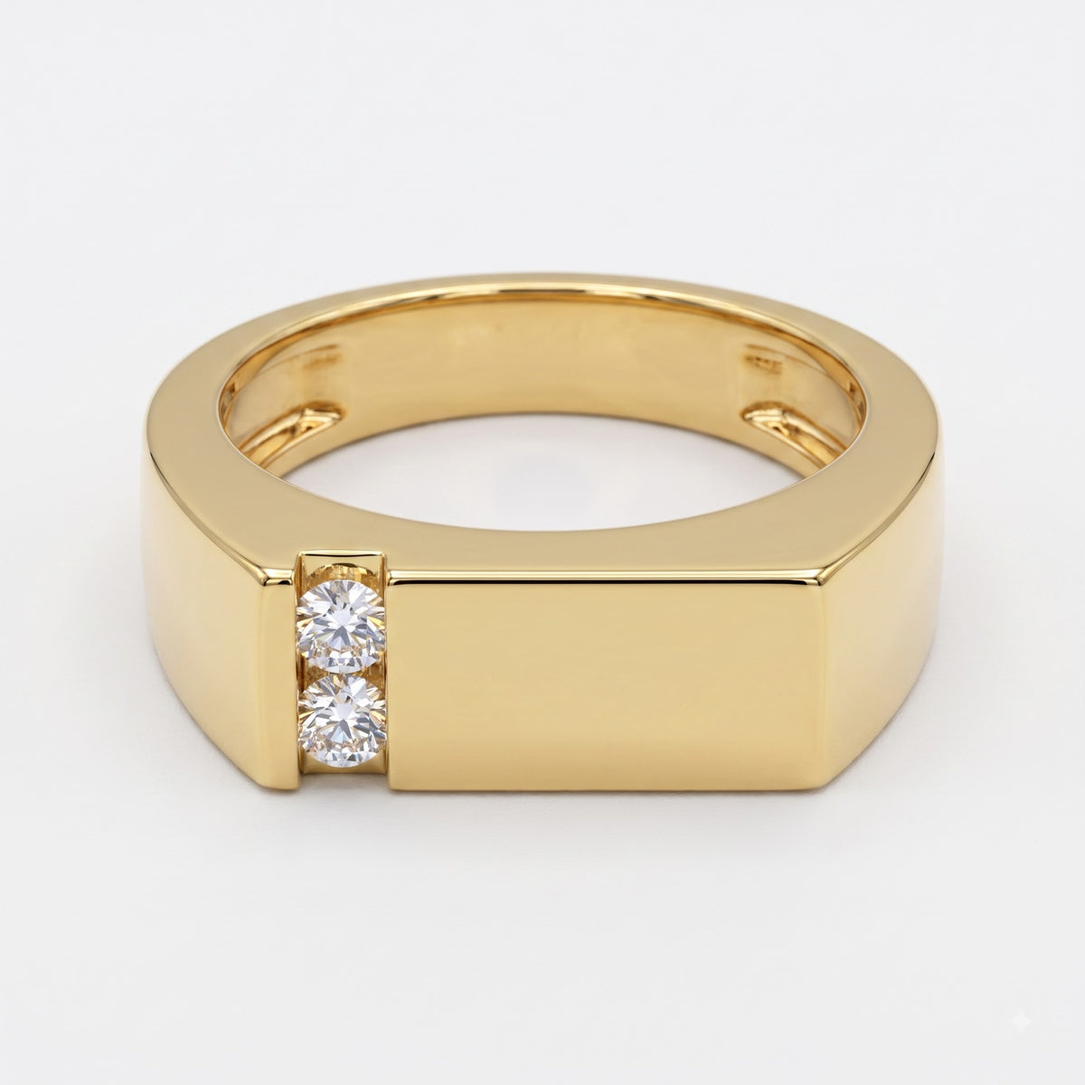 Modern Signet Men's Round Diamond Wedding Band