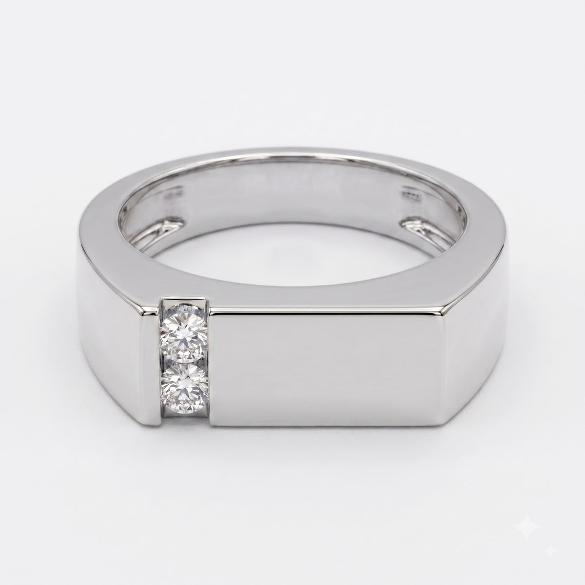 Modern Signet Men's Round Diamond Wedding Band