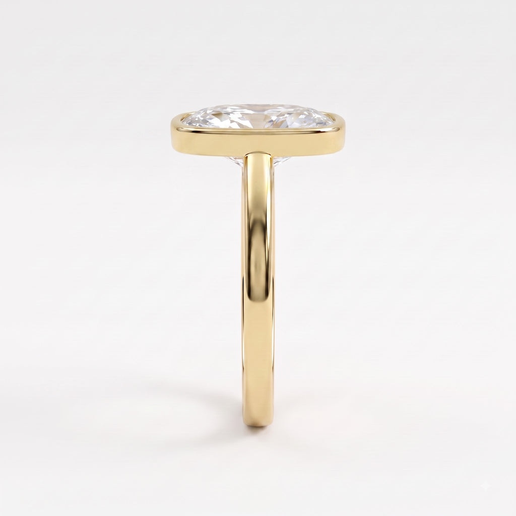 Luxury Bezel Set Long Cushion Diamond Solitaire Ring