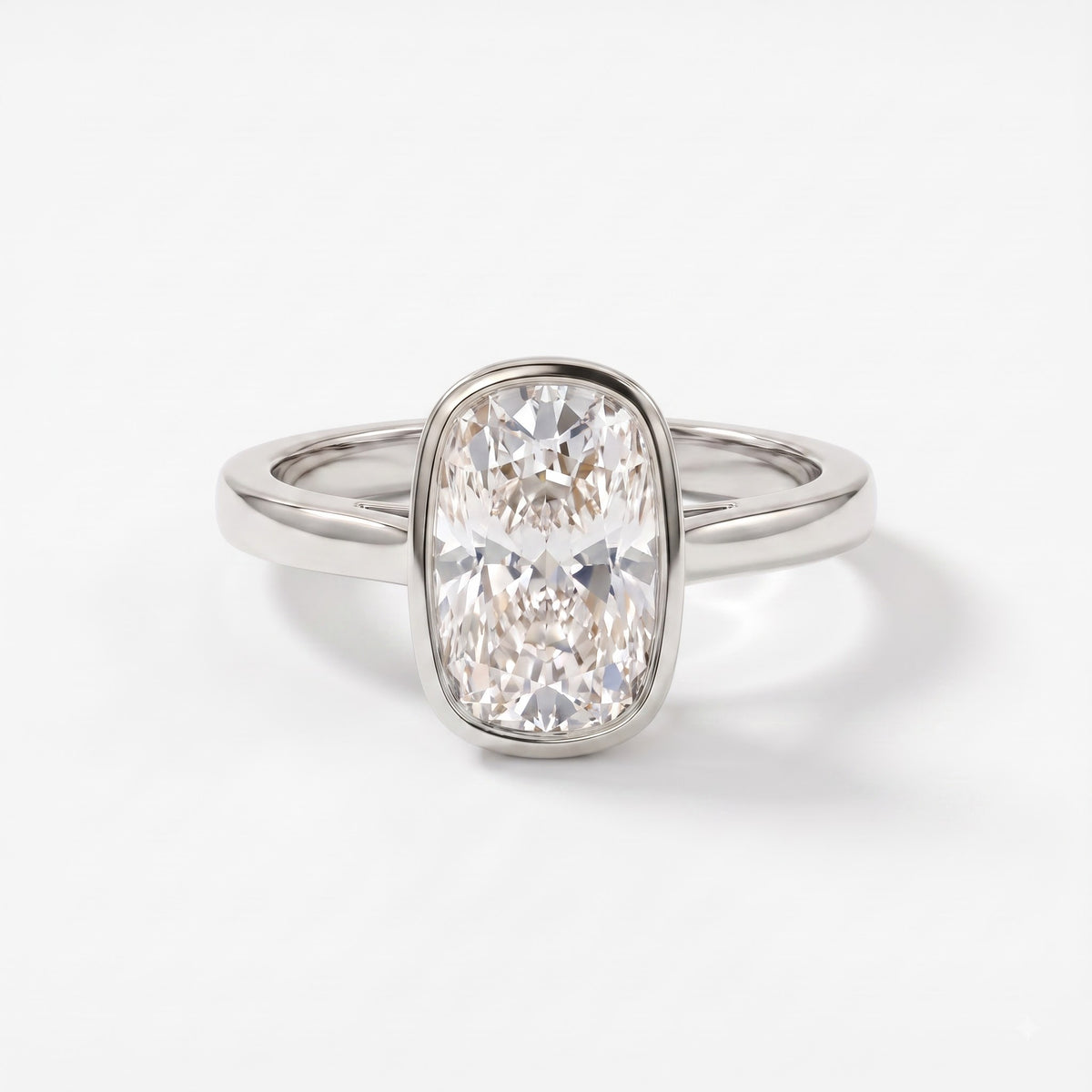 Luxury Bezel Set Long Cushion Diamond Solitaire Ring