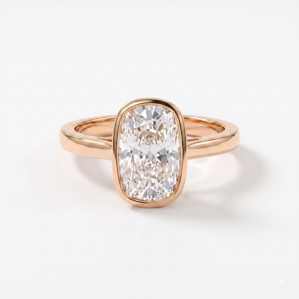 Luxury Bezel Set Long Cushion Diamond Solitaire Ring