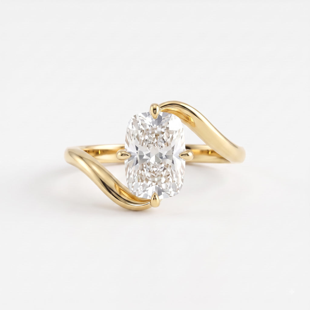 Modern Twist Elongated cushion cut diamond Solitaire ring