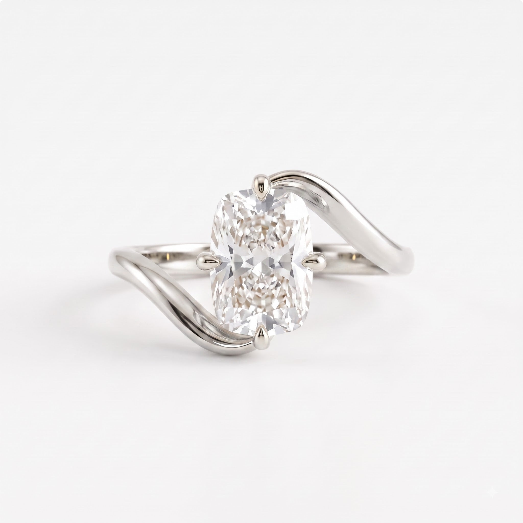 Modern Twist Elongated cushion cut diamond Solitaire ring
