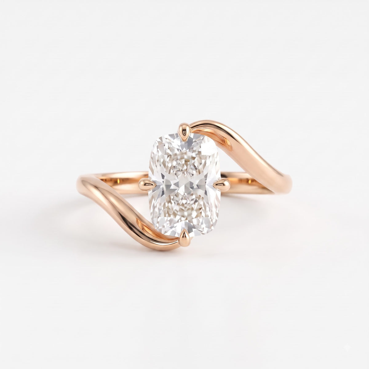 Modern Twist Elongated cushion cut diamond Solitaire ring