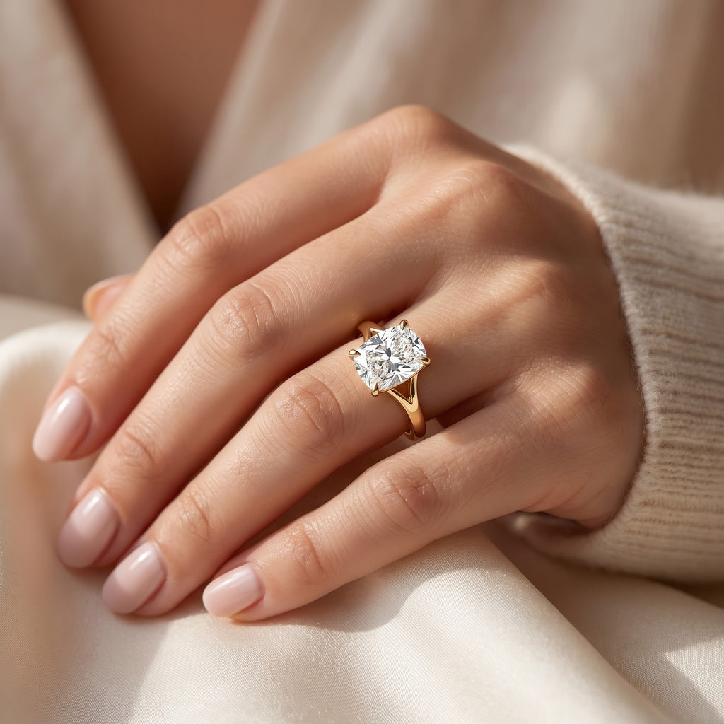 Elongated Long Cushion diamond Solitaire Ring