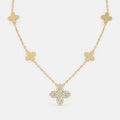 Clover Inspired Four-Leaf Round Diamond Blossom Necklace