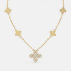 Clover Inspired Four-Leaf Round Diamond Blossom Necklace