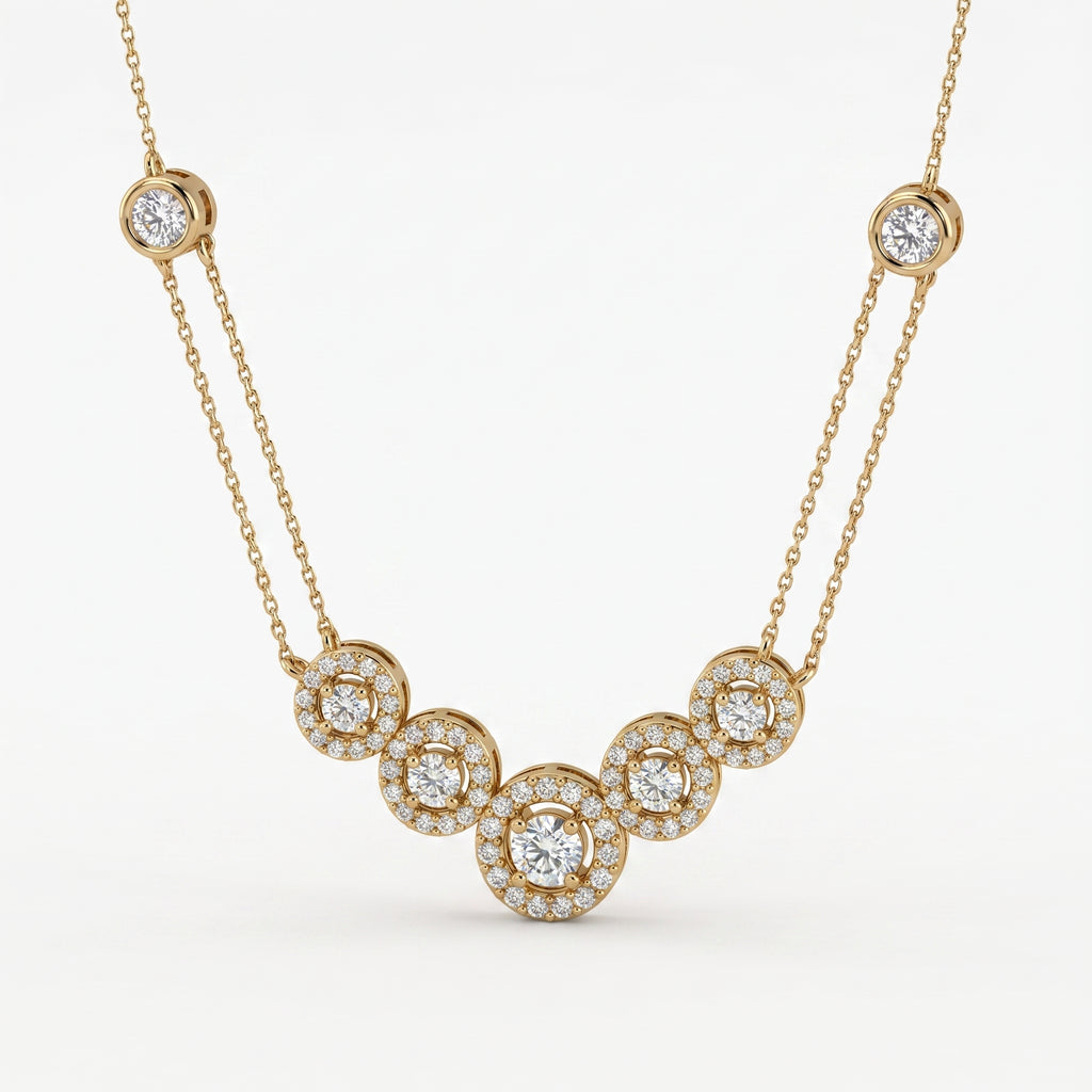 Elegant Round Brilliant Halo Design Fashion Necklace