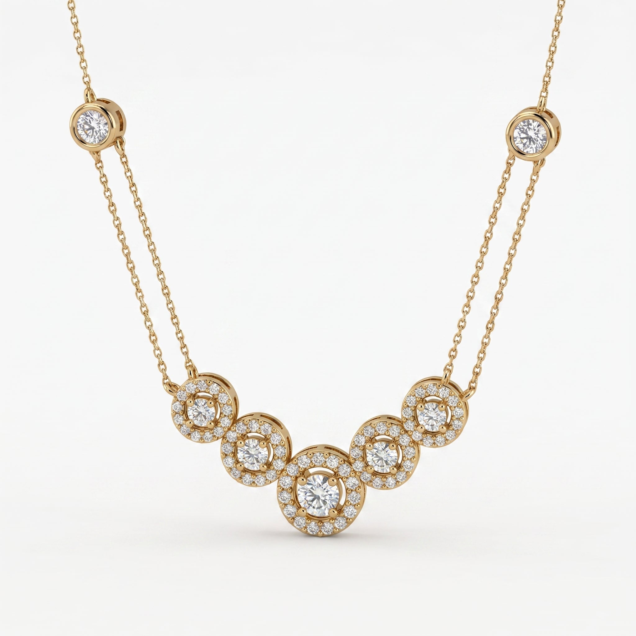 Elegant Round Brilliant Halo Design Fashion Necklace