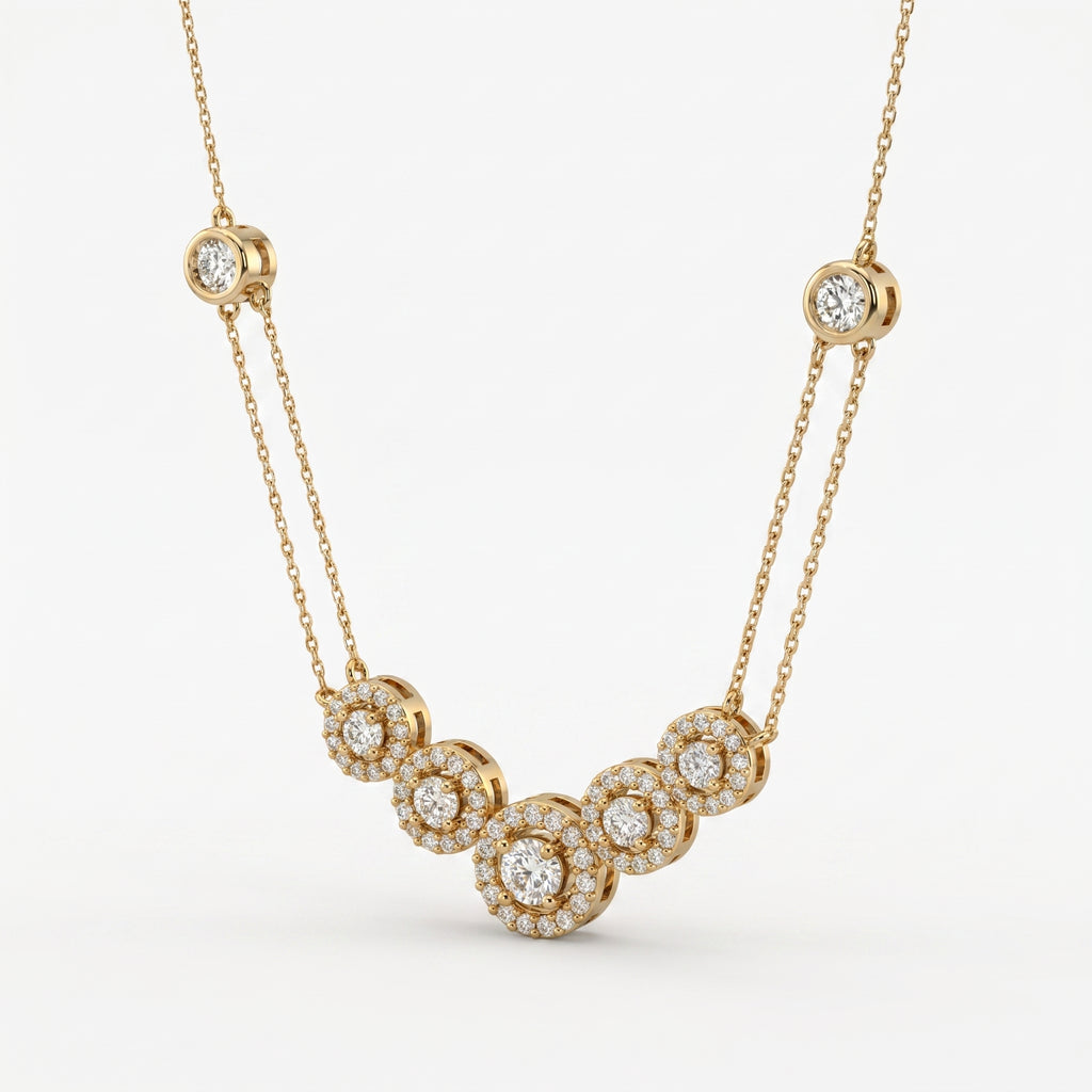 Elegant Round Brilliant Halo Design Fashion Necklace