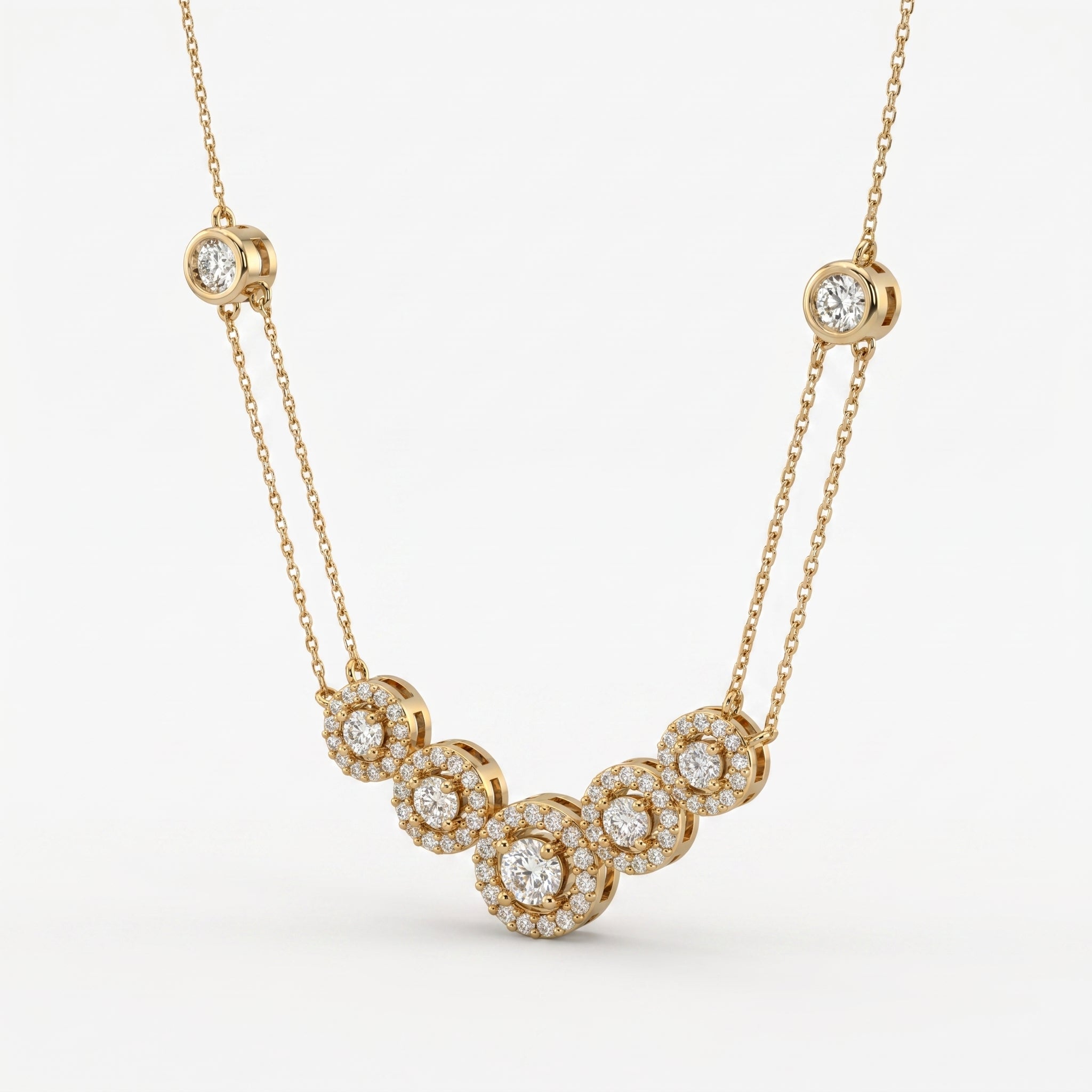 Elegant Round Brilliant Halo Design Fashion Necklace